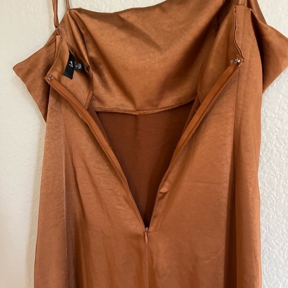 NWOT Celebrated Elegance Bronze Satin Twist-Front Maxi Dress - Picture 6 of 8